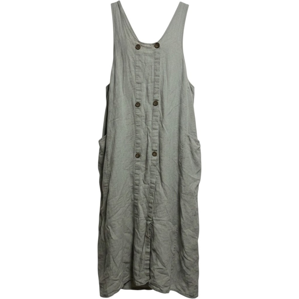Flax Sage Green Linen-Blend Button Front Maxi Dress